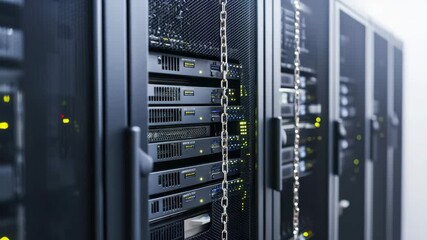 Poster - Rack-mounted servers in a modern data center with illuminated indicators