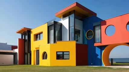 Poster - Vibrant Modern Architecture with Bold Colors in Sunny Environment