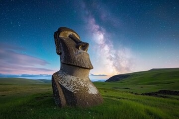 Wall Mural - a large headstone is sitting in a grassy field at night