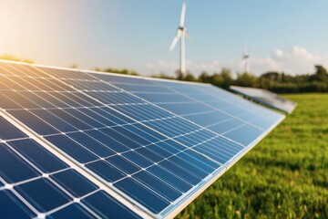 Aufkleber - Solar panels generating clean energy in a field with wind turbines