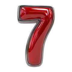 Poster - Red shiny number seven render graphic element for design and typography with chrome outline style