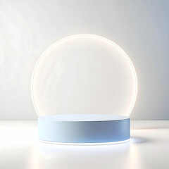 Aufkleber - Abstract Blue Cylinder Podium with Glowing Circle in a White Background for Product Display Modern Geometric Shape and Minimalist Design
