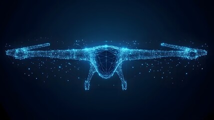 Poster - futuristic drone design showcased with interconnected blue lines and dots against a dark blue backdr