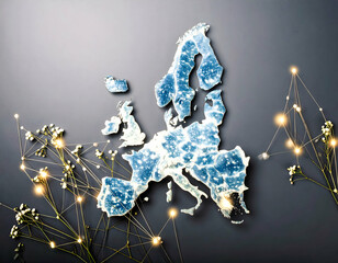 Aufkleber - Abstract Digital Europe Map with Glowing Network Connections on Dark Background Representing Modern Technology and Global Communication