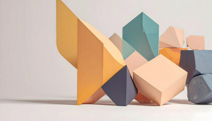 Fototapete - Abstract Geometric Composition with Pastel Colored Shapes Modern Art Background