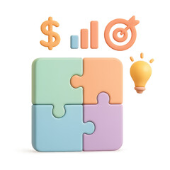 Poster - Puzzle Pieces of Progress: Illustrating synergy and goals achievement with interconnected puzzle pieces and financial/target icons, showcasing a concept of unity and ideas.