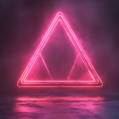Poster - neon triangle portal in a dark, smoky environment