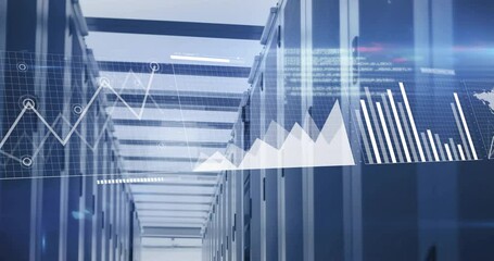 Poster - Data center corridor being visualized in 3D render, highlighting server racks and digital overlays