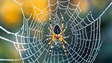 A Detailed Macro View of a Spider Weaving Its Intricate Web at Sunrise in a Realistic Photo (5)