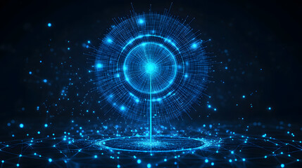 Aufkleber - Abstract network visualization featuring interconnected data points and a central luminous node. Perfect for tech concepts, big data, and futuristic designs. Abstract wireframe in dark blue.