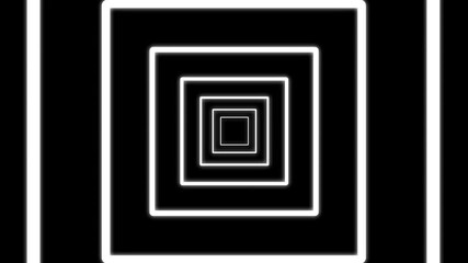 Poster - Abstract geometric tunnel formation with animated white neon square frames on a black background