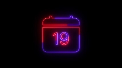 Poster - Glowing neon calendar icon with date nineteen displayed on a black background digital illustration for events reminders and schedules