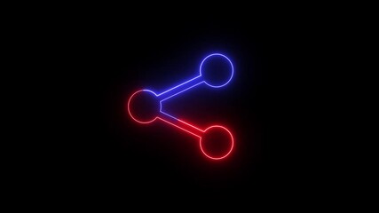 Poster - Animated neon share icon glowing with red and blue lights against black background
