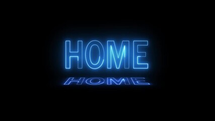 Poster - Animated neon sign displaying the word home with a blue glowing effect and shadow on black background