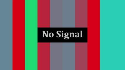 Poster - Vertical no signal screen bars with colorful distortion and glitchy lines in retro digital display style. 