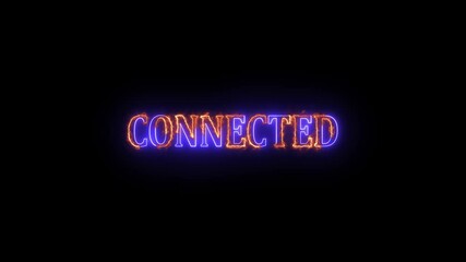 Poster - Glowing connected text with neon and fire effects on black background illustrating communication or networks