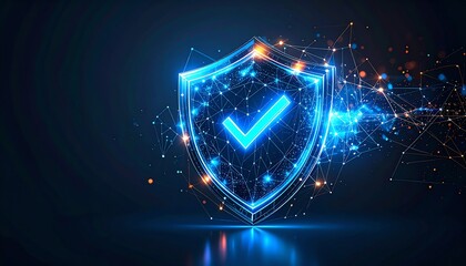 Poster - A glowing shield graphic symbolizes security and protection, featuring vibrant colors and digital effects