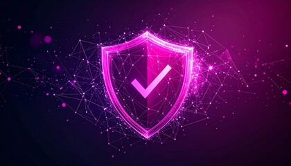 Poster - a vibrant digital shield icon with a checkmark, symbolizing security and protection in a modern, tec