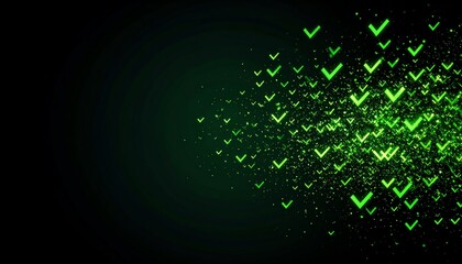 Poster - A vibrant design featuring green check marks scattered against a dark background, suggesting positivity and confirmation