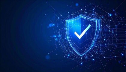 Poster - digital shield symbolizing security and protection, surrounded by a network of glowing connections, 