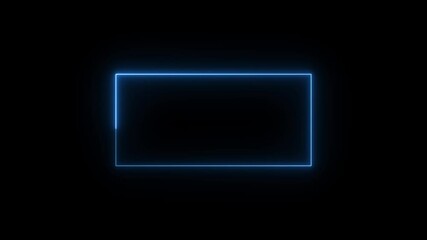 Poster - Animated glowing blue neon square on black background perfect for tech logos and modern visual effects applications