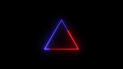 Poster - Abstract neon triangle illuminated in red and blue colors against black background visualization