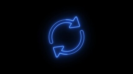 Poster - Neon blue animated refresh or retry symbol isolated on black background representing process and loop