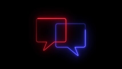 Poster - Neon conversation bubbles graphic animation against a black background illustrating dialogue and communication concepts