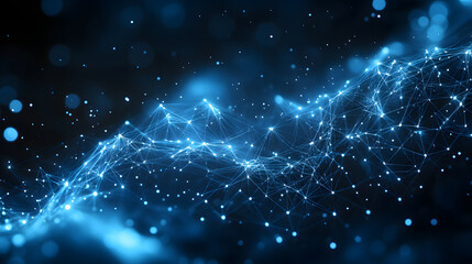 Aufkleber - Futuristic blue network with interconnected points shining against a dark background, evoking technology and digital data flow. Captivating visual for modern themes. Abstract wireframe in dark blue