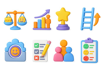 Poster - Business and success icons set – 3d, achievement, growth symbols