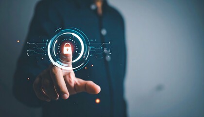 Poster - A person interacting with a digital lock symbol, representing security and technology in a modern context