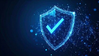 Poster - a digital shield icon with a checkmark, symbolizing security and protection, created with a network 