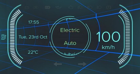 Poster - Futuristic HUD projecting over neon wireframe tunnel, showing auto mode gauge, bars and readouts