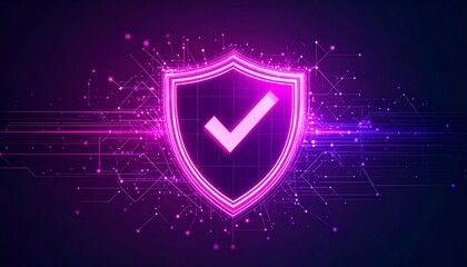 Poster - A vibrant digital shield with a check mark, symbolizing security and protection in a tech-focused environment