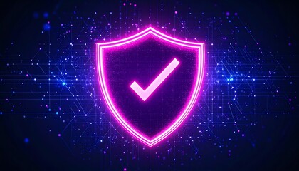 Poster - a glowing shield with a check mark, symbolizing security and protection in a digital environment