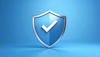 Poster - a blue shield with a silver border and a white check mark symbolizes security and trustworthiness