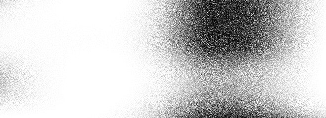 Poster - Stippled grain texture background. Black sprayed dot gradient wallpaper. Rough noisy sand dotted backdrop. Vector gritty rubbed distressed speckle and grit particle overlay for poster, flyer, banner