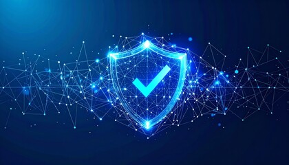 Poster - a glowing shield symbolizing security and protection, surrounded by a network of connected dots and 