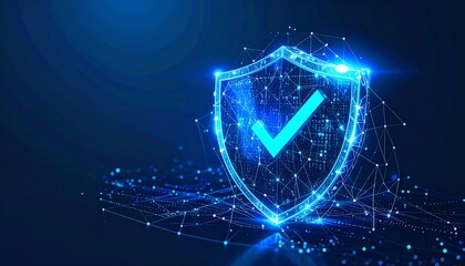 Poster - a glowing shield with a check mark, symbolizing security and protection in a digital landscape