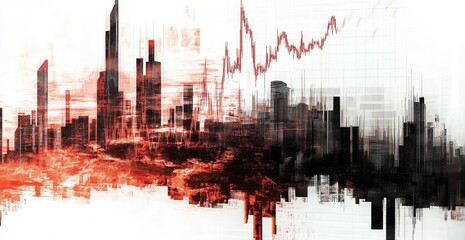 Wall Mural - Abstract cityscape with financial charts overlaid, depicting urban development and market trends.  Cityscapes, abstract,