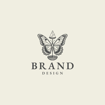 Butterfly logo with carving style design template