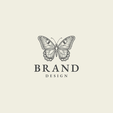 Butterfly logo with carving style design template