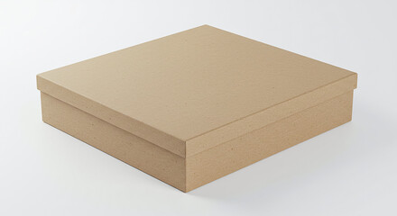 Poster - Closed light brown cardboard box on white background