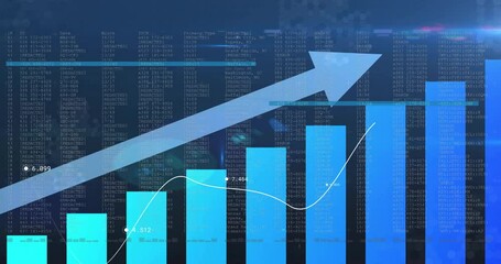 Poster - Data visualization animating on dashboard, showing rising bars flowing line graph hex grid overlay