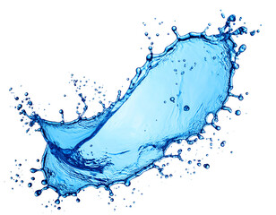 Poster - Dynamic splash of clear, blue liquid, frozen in motion, showing texture and droplets