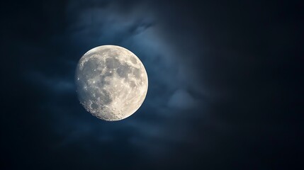 Wall Mural - large pixelated moon in a dark blue sky with cloud cover