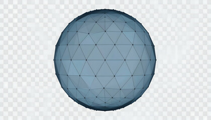 Poster - Abstract Black Low Poly Grid on Transparent Background Digital Design Geometric Sphere Art