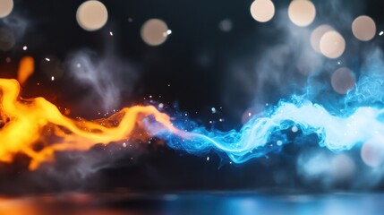 Poster - Fire and ice themed energy burst, with sparks flying and thunder crack between blue and orange flames