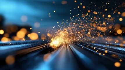 Poster - Firework explosion with sparkling trails against a dark blue night sky, festive energy