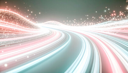 Poster - Abstract Futuristic Background with Pink and Blue Glowing Neon Moving at High Speed Wave Lines